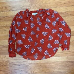 LOFT Red Floral Blouse